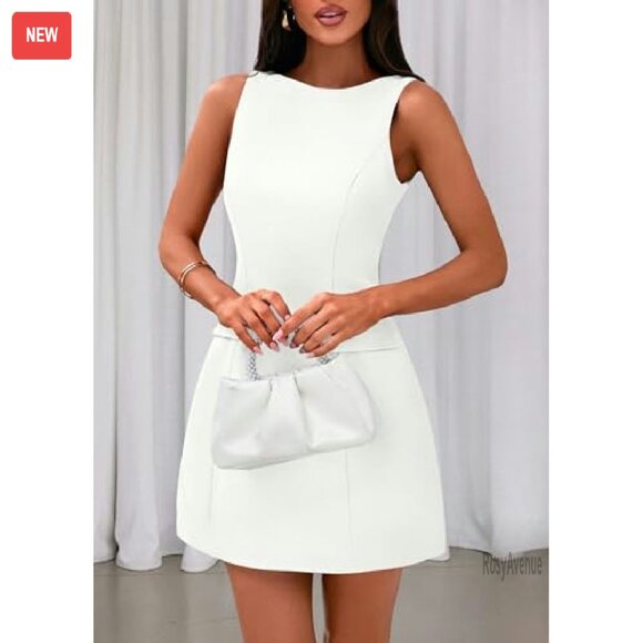 Sleeveless Boat Neck Bodycon Mini Dress for Work Formal Summer - Picture 6 of 8